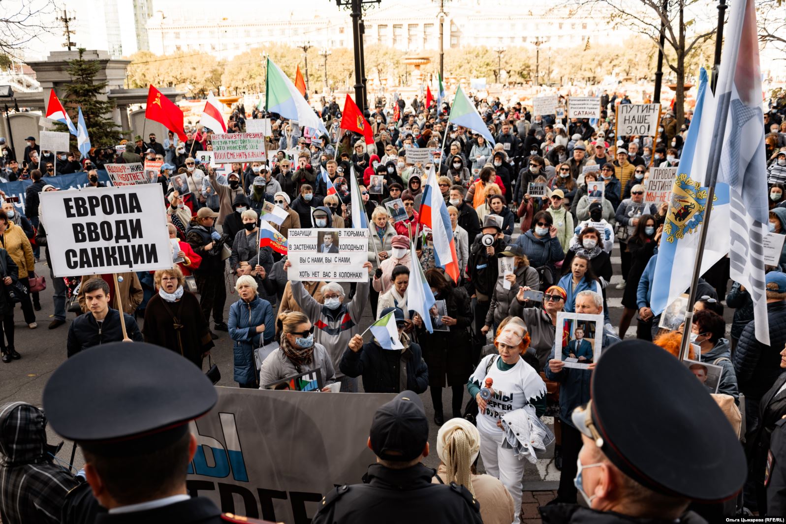 Протест в поддержку Сергея Фургала, 10 октября 2020 год / Фото: <a href="https://www.sibreal.org/a/30886307.html">Ольга Цыкарева</a> для «Сибирь. Реалии»